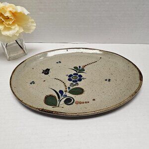 Vintage Tonala Mexican Oval Plate Platter Pottery Stoneware Flower Signed 12 X 6